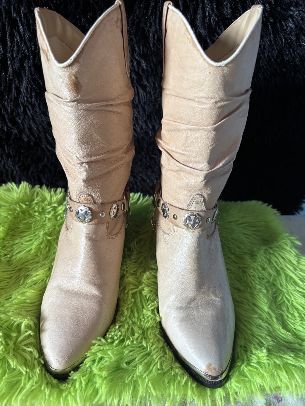 dingo Tan Western Concho Mid-Calf Heeled Boots
